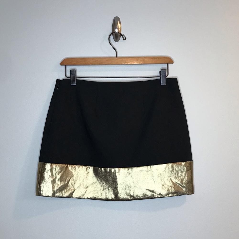 NEW Express Black Mini Skirt Gold Lamé Band 4 S - Picture 4 of 6